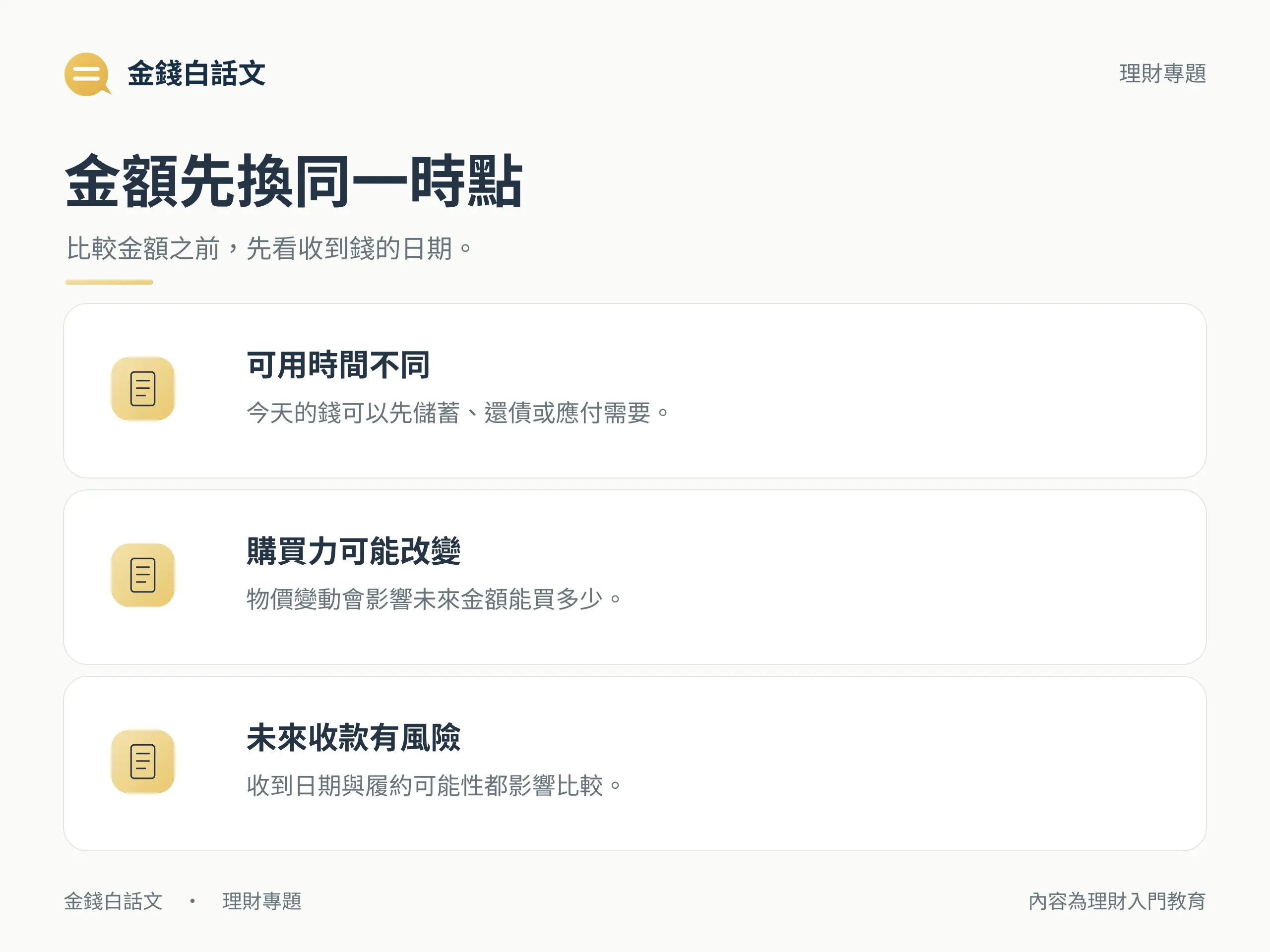 貨幣時間價值受時間、購買力與風險影響